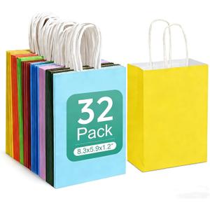 VANKUTL 32 Pieces Small Paper Gift Bags with Handles, 8.3"x5.9"x1.2" 8 Colors Party Favor Bags with Handles, Rainbow Paper Gift Bag for Wedding, Birthday, Party Supplies and Gifts