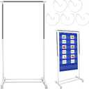 Adjustable Pocket Chart Stand Stainless Steel Expandable Chart Stand with Casters Rolling Anchor Holder with 5 Rings for Classroom Home Educational Tools, Adjustable to 63 Inch(White)