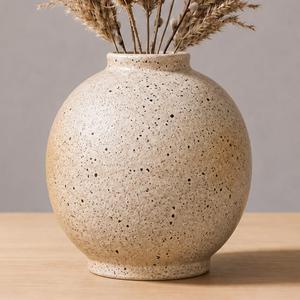 Rustic Farmhouse Vase, Round Ceramic Vase for Flowers, 7.5 Inch
