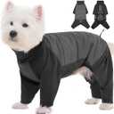 ROZKITCH Fleece Dog Coats for Medium Dogs, Warm Waterproof Pet Winter Coat, Fullbody Clothes Jumpsuit, Cold Weather Coat Pajamas, Four-Legged Snowsuit with Leash Hole Grey M (M(Chest: 21-25"; Back:18-19"))