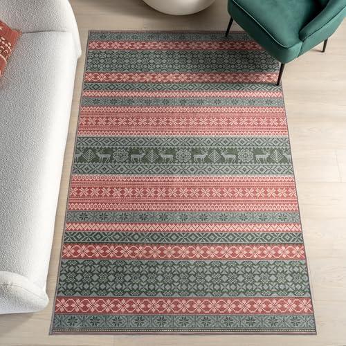 nuLOOM 6' x 9' Machine Washable Area Rug with Waterproof Spill Proof Surface, Non Slip Backing and Stain Resistant for Living Room, Bedroom, Kitchen, Dining Room, Ellasandra Red