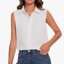 YAMANMAN Womens Sleeveless Button Down Shirt Classic Collared Blouse Basic Tank Tops Work Office Chiffon Tops, Size Medium