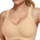 Comfortable Wireless Bras for Women Seamless Padded Push Up No Show Bra with Support (Brown, L)