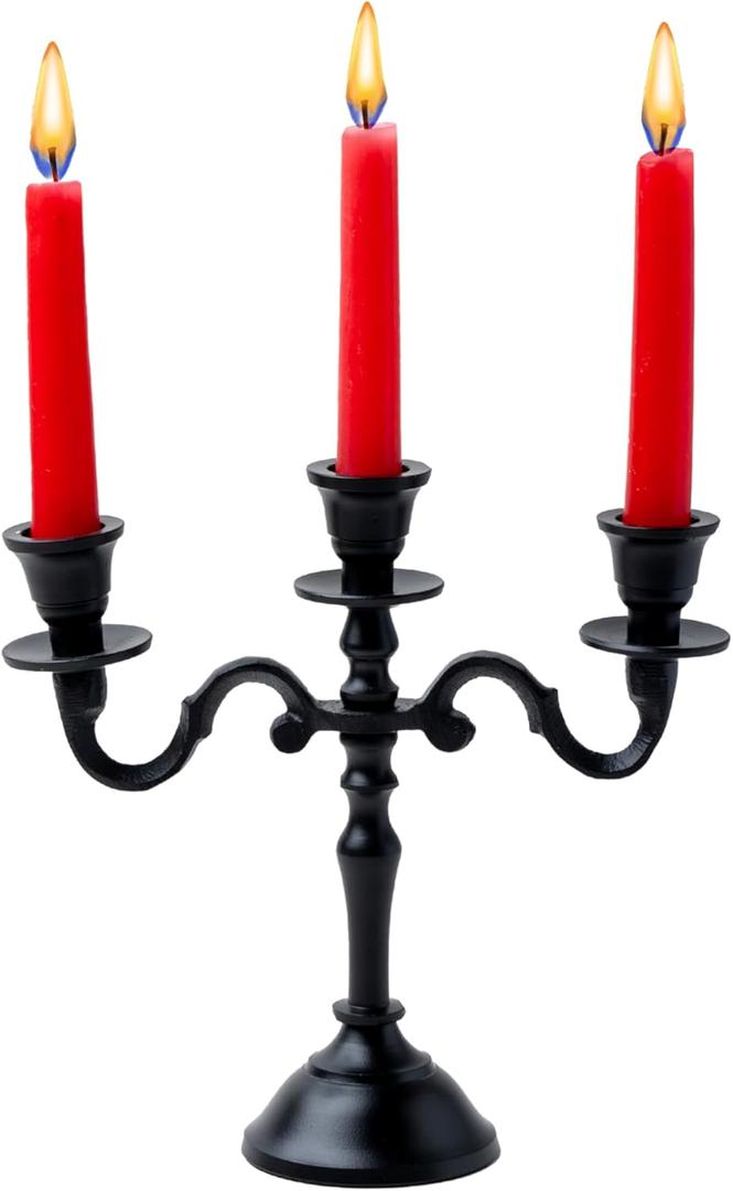Rely+ 3 Arm Baby Candelabra Black Matte 8 Inch Taper Candle Holders Gothic Decorations Candlesticks Holder Home Decor Wedding Parties Centerpiece for Dining Table