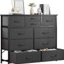 LUMTOK 10-Drawer Dresser, Fabric Storage Dressers for Bedroom, Hallway, Nursery, Closets, Steel Frame, Wood Top, Easy Pull Handle (Grey)