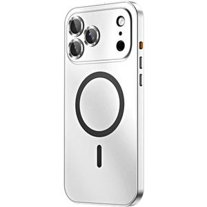 for iPhone Case,Compatible with MagSafe,Magnetic Luxury 2 in 1 Aluminum Metal Frame PC Backboard,Slim Fit Military Grade Drop Protection Shockproof Phone Case (Silver,iPhone 17)