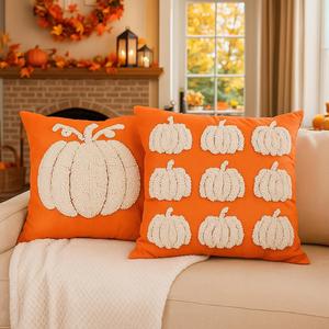 Fall Pillow Covers 18x18 Inch Set of 2 Pumpkin Decorative Throw Pillow Cases Autumn Harvest Soft Pillowcase for Home Farmhouse Living Room Decor