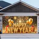 13x6ft Happy New Year Garage Door Banner Golden LettersBackdrop New Year's Eve Garage Door Cover Decoration for Celebration Party Indoor Outdoor House Wall Background Decor
