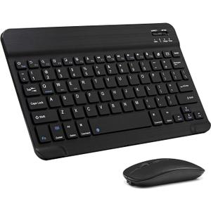 Ultra-Slim Bluetooth Keyboard and Mouse Combo Rechargeable Portable Wireless Keyboard Mouse Set for Apple iPad iPhone iPadOS/iOS 13 and Above Samsung Tablet Phone Smartphone Android (Black)