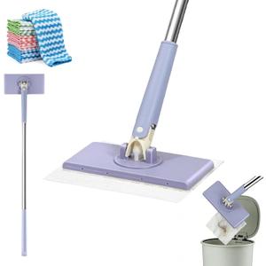 Snap Grip Mini Mop,Cloth Changing Mini Mop,360 Rotating Wet Dry for Whole House Cleaning,Foldable 35inch Retractable Long Handle Mopping Stick (Purple,1*p+6*Cloth)
