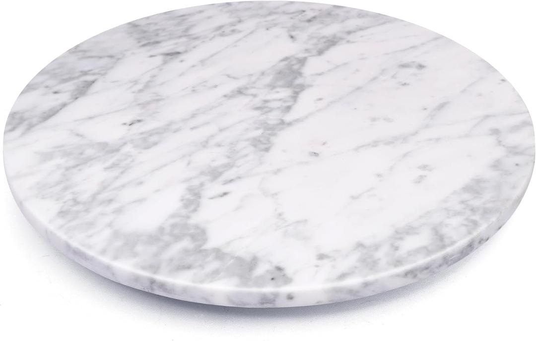 Marble Lazy Susan, 12" Cake Turntable for Decorating, Natural Marble Cake Stand Turntable Baking Supplies for Displaying Cupcakes Cheese Cookies (White with Gray Tone)