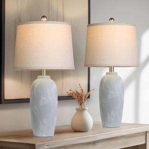 25 Jar Table Lamps Set of 2, Ceramic Bedside Lamps for Bedroom, Grey Farmhouse Nightstand Lamps for Living Room (Gray)