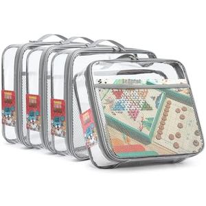 4 Pack Clear PVC Zippered Toy Storage Bags for Toy, Kids Toy, Building Blocks, Puzzle, Clay, Board Game Storage Organizer Travel Waterproof Toy Organzie With Name Tag Pocket (Gray, Large)