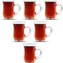 Turkish Tea Glasses With Handle - 6 pcs Tea Cups, Slim Waist Design and Thick Sole Prevent the Tea From Getting Cold, Capacity 145cc, 4 3/4 Oz, 2.5" x 4H