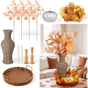 12 Pcs Fall Thanksgiving Table Centerpiece with Vase Pumpkin Tray Candles