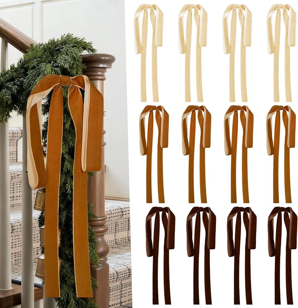 Artmag 12 Pcs Velvet Christmas Large Swag Bows 23.6x15.7 Inch Rustic Staircase Wreath Fireplace Vintage Bows for Christmas Tree Topper Holiday Indoor Outdoor Decor (Multicolor)