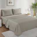 Organic Cotton Sheets Queen Size Bed Set Deep Pockets, 4PC Cotton Queen Sheet Set, Soft Breathable Sateen Weave Elasticated Sheet & Pillowcase Sets, No Pill & Shrink, Machine washable- Silver