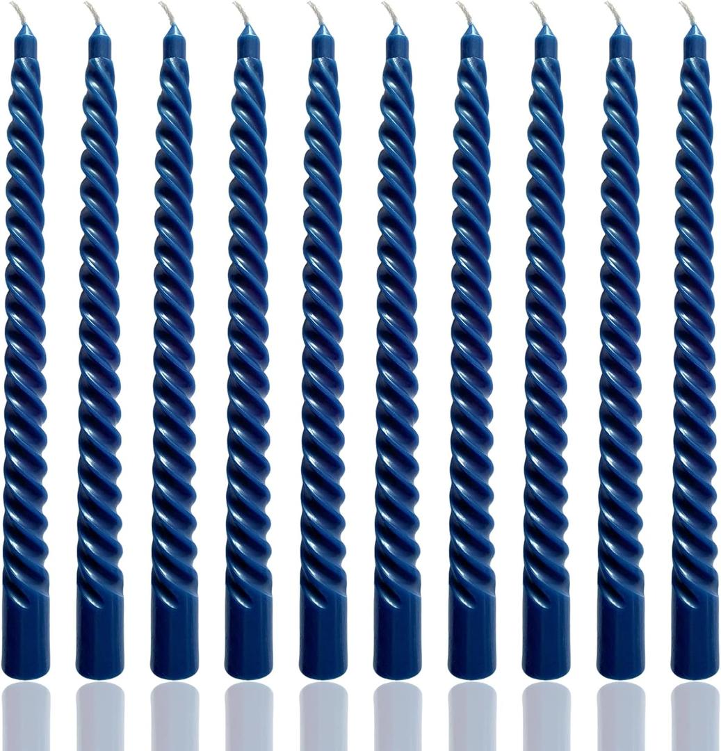 10 Inch Navy Blue Taper Candle Set, 10 Pack Unscented Dripless Candlesticks for Family Dinner Parties Home Decoration Picnic