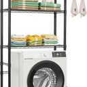VEVOR Over The Washer and Dryer Storage Shelf, 3 Tier Laundry Room Drying Rack with Hanger Rod and Hooks, Adjustable Over Washer and Dryer Shelves, Laundry Room Shelf Storage Space Saver, Black