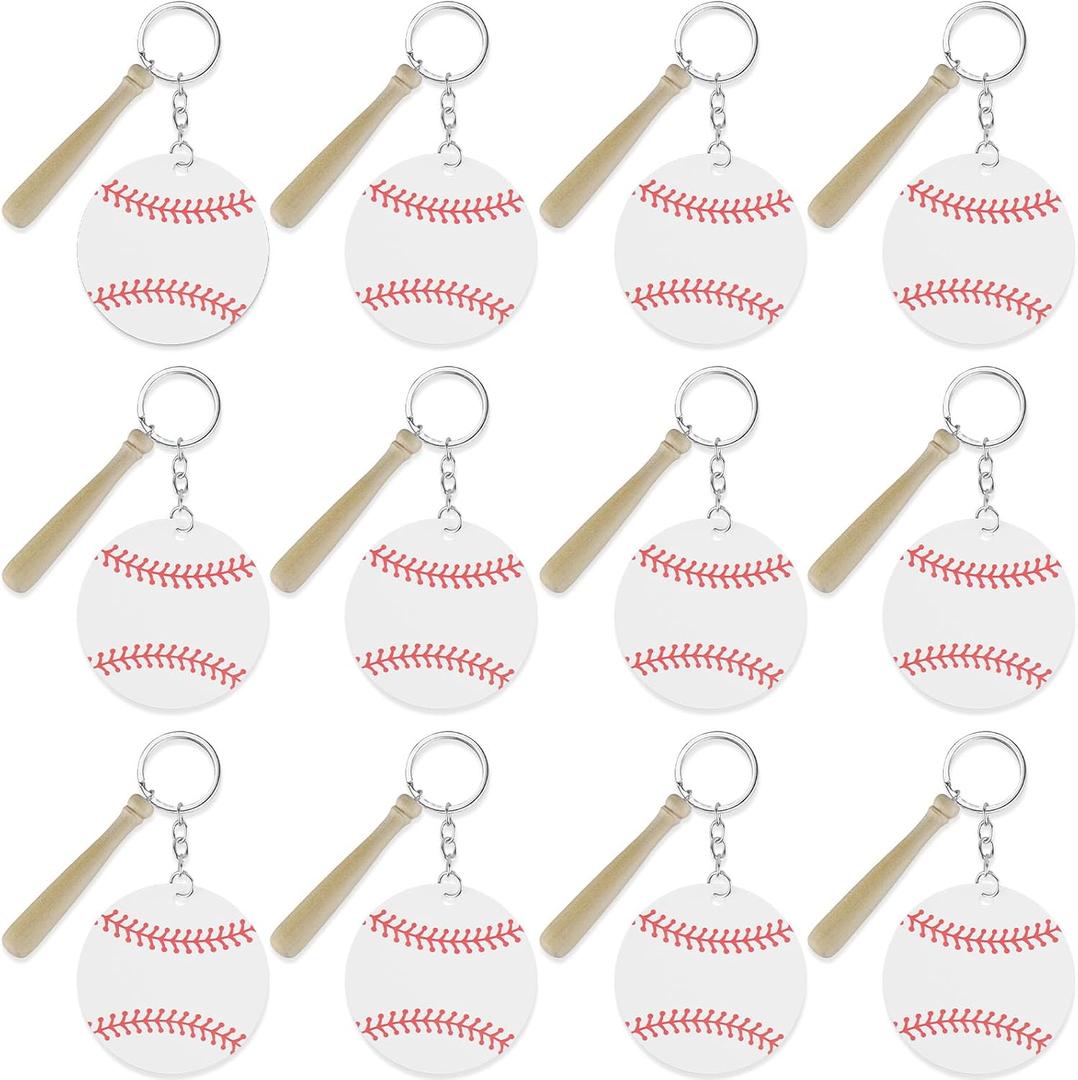 mupera 12 Pcs Baseball Keychain, 2.75 In Baseball Keychains, DIY Name Id Baseballs Keychain for School Sport Reward Birthday Party Supplies