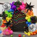 Amandir Glow in the Dark Party Decorations, 80S Disco Rainbow Balloon Arch Garland Kit with Foil Star UV Neon Luminous Balloons 9.8ft Streamer Garland for Back to 90S Prom Birthday Decor