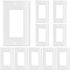 10 Pack Decora GFCI Wallplate Cover 1-Gang Light switch Outlet Electric Receptacle Faceplates Covers Polycarbonate Thermoplastic Gloss Finish White