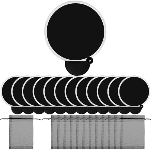 Roowest 12 Pcs Round Foldable Fan with Bag Polyester Colored Blank Sublimation Fans Portable Handheld Compact Fold up Flying Disc Fans for Summer Wedding Party Favor (Black)