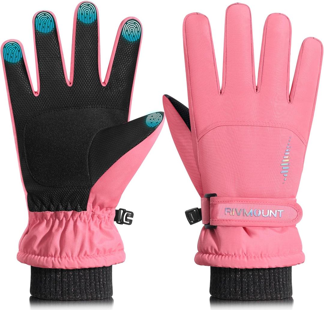 rivmount Kids Winter Gloves Warm Thermal Cold Weather Snow Waterproof Windproof Touchscreen Ski for Boys Girls (S(4-6 years), 823-Pink)