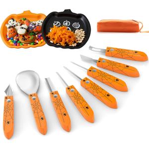 Halloween Pumpkin Carving Kit, 10PCS Professional Pumpkin Carving Tools Set, Heavy Duty Stainless Steel Sculpting Tool for kids or adults, Pumpkin Carving Knife with plates for Halloween