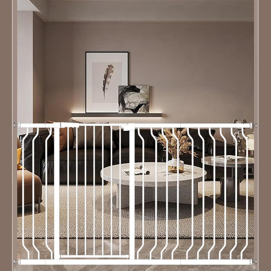 UVIPC Extra Tall 40.55" Baby Gate Extra Wide Pressure Mounted Walk Through Child Kids Gate White Pet Puppy Gates 57.48-74.6"/146-189.5cm White