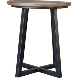 Benjara Rome 25 Inch End Table, Wrought Iron Base, Solid Pine Wood, Brown and Black