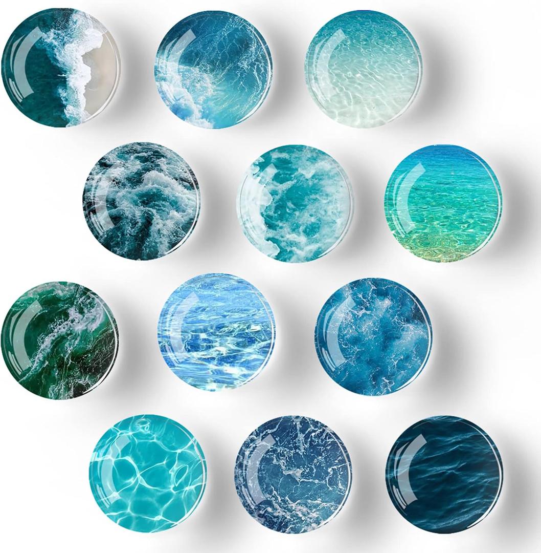 Fridge Magnets for Adults 12 Pcs Decorative Glass Refrigerator Magnets Cute Colorful Strong Magnets for Fridge Whiteboard Dishwasher Lockers (Ocean)
