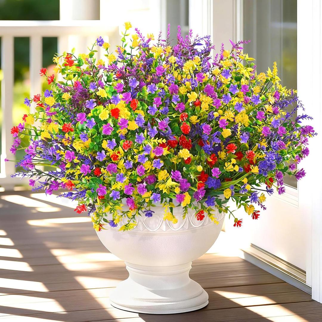 Yastouay Artificial Flowers for Outdoors UV Resistant, 18 Bundles Realistic Outdoor Artificial Plants & Flowers, Fake Outdoor Flowers Plants for Front Porch Window Box Garden Decoration