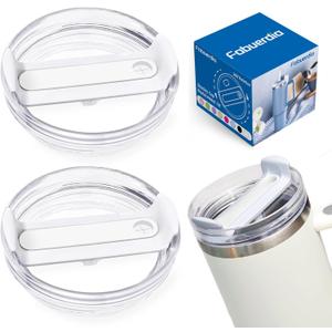 40 OZ Tumbler Lid Fit for Stanley Cup, 2 Pack Clear Replacement Lids, Spill Proof Tumbler Covers for Stanley Cup Accessories(Clear-White)