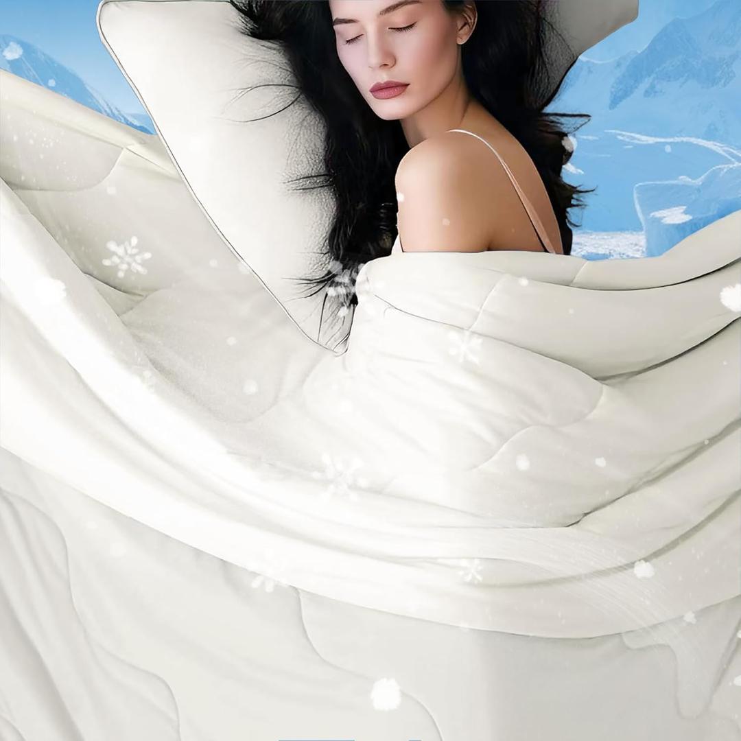 DOWNCOOL Cooling Comforter, Cream White Cooling Blanket King Size, Cooling Duvet for Hot Sleeper, Breathable Summer Quilt, Lightweight Soft Q-Max>0.4 Arc-Chill Cool Comforter,106"X90"