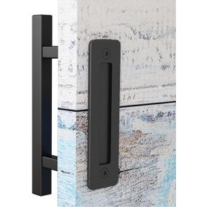 EaseLife 12" Sliding Barn Door Handles and Pulls,Double Sided Hardware Set,Heavy Duty,Square,Rustic,Matte Black Powder Coated Finish,Easy Install