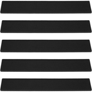 FUNSUEI 5 PCS 4 x 24 Inch Black Rubber Bar Mats, Rubber Bar Service Spill Mat, Non Slip Bar Top Mat, PVC Bar Mixing Drink Pad for Home Kitchen, Pubs, Restaurants