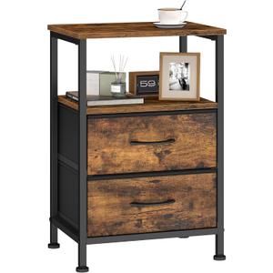 SONGMICS Nightstand, Bed Side Table, End Table with 2 Drawers | 1 Open Shelf, Industrial, Rustic Brown, BELLAH Collection ULGS052K101S