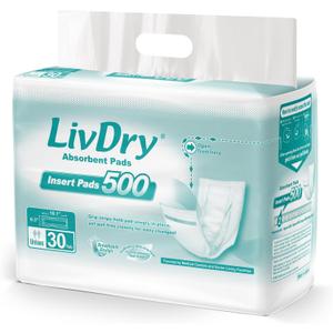 LivDry Incontinence Pads for Women and Men, Long Length Insert, Extra Absorbency with Odor Control (30 Count)