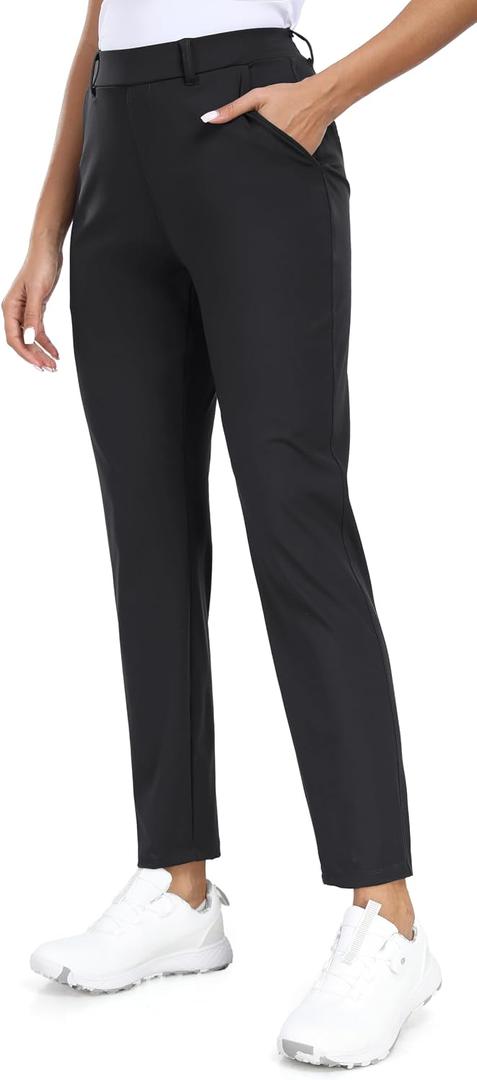 IUGA Stretchy Work Pants for Women 7/8 Ankle Golf Pants Pull On Business Casual Travel Dress Pants with Pockets (Black, M)