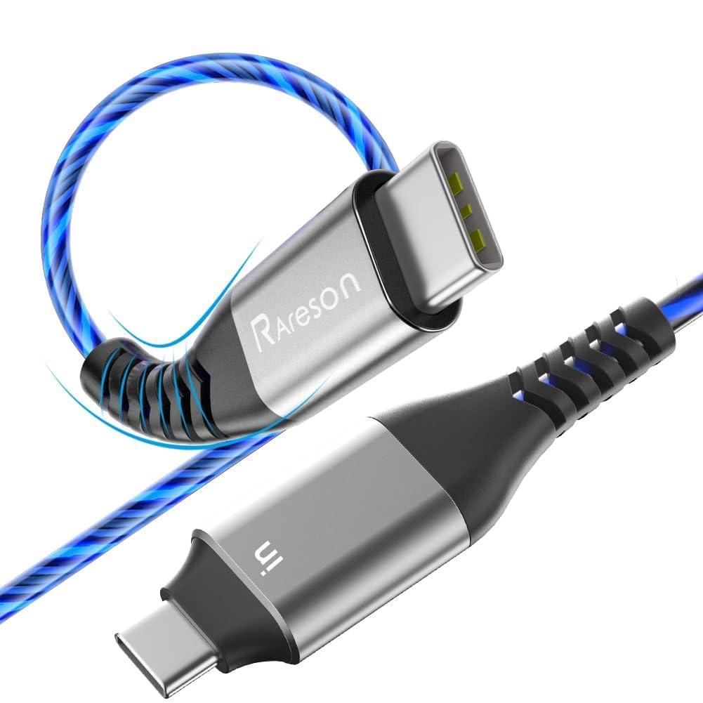 USB C to USB C Cable, Light up iPhone 15 Charger Cord 6ft, 60W/3A LED Type C Fast Charging Cable for iPhone 15 Por Max Plus/MacBook Air/Pro, iPad Pro 12.9/11, for Samsung Galaxy S23/S22 (Blue)