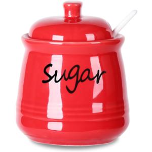 ONTUBE Ceramic Sugar Bowl with Lid and Spoon 12oz (Red)