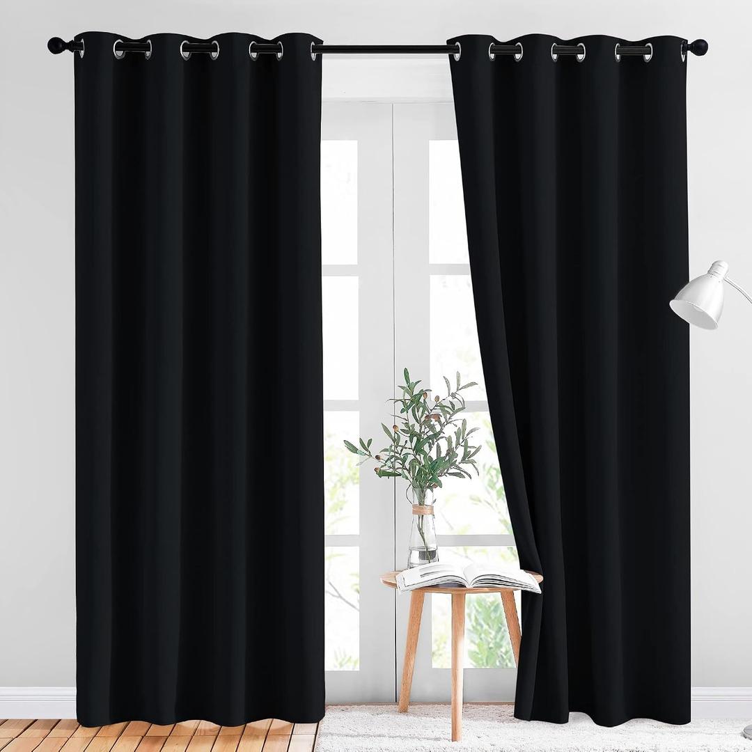 NICETOWN Black Out Curtains for Bedroom 84 inches Long - Light Reducing Thermal Insulated Solid Grommet Curtains/Panels/Drapes for Living Room (Set of 2, 52"W x 84"L)
