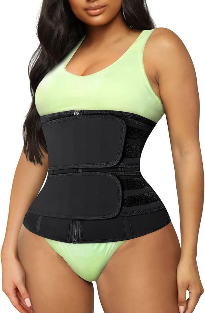 TrainingGirl Women Waist Trainer Cincher Corset Tummy Control Workout Sweat Band Slimmer Belly Belt Weight Loss Sports Girdle (Small, 2 Belt Black)