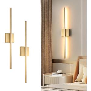 Wall Sconces Set of Two, LED Dimmable Sconces Wall Lighting, Brushed Gold Modern Wall Sconce Light for Bathroom, Living Room, Bedroom, Hardwi (28Inch)