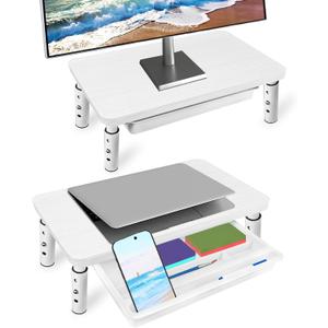 Monitor Riser, White Monitor Stand, Blocks To Raise TV Height, Solid Wood & Metal Computer Stand, Ergonomic TV Riser Blocks, 2 Pack, White, 14.5 Inches