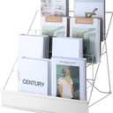 Sintuff Book Display Rack 4 Tier Comic Wire Book Display Rack 18" White Tabletop CD Magazine Retail Countertop Metal Racks for Display Library Classroom Picture Literature