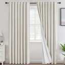 100% Blackout Curtains Ivory Linen Curtains For Bedroom Cream Beige Chenille Curtains Thermal Insulated 84 Inches Long Nursery Drapes with White Flocking Coating Back, 52" W x 84" L, Ivory (Not Solid)
