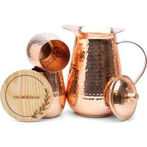 Pure Copper Water Jug Set 70 oz Pitcher with 2 Tumblers – Large Ayurvedic Copper Vessel, Promotes Wellness, Durable, Eco-Friendly & Premium Quality Finish