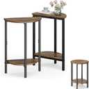Vagusicc Side Table, Small Round End Table, Set of 2 Half Round Side Table for Living Room, 2 Tier Small Couch Side Tables, Round Coffee Table, Thin Accent Sofa Table Narrow Entryway Table, Brown